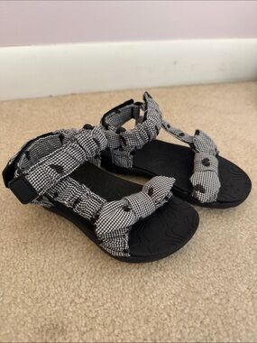 Zara Gingham Knot-Strap Sandals